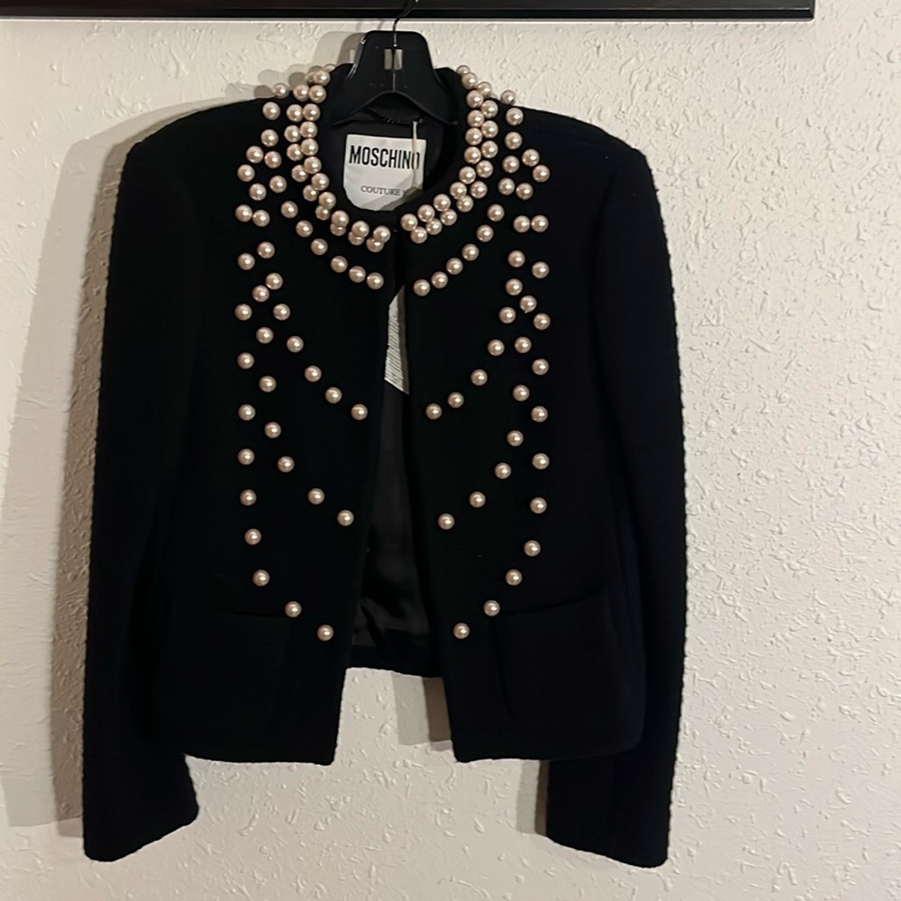 Mochino. Couture Jacket with large pearl detail